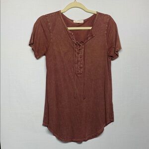 Gilded Intent Rust Lace-Up Short Sleeve Top